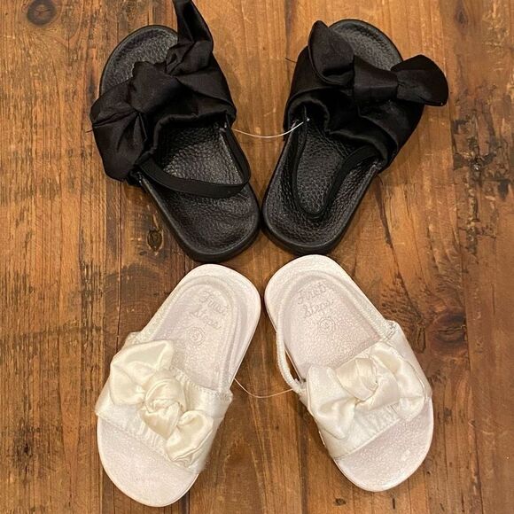 First Steps Sandal Bundle of Two White Satin and Black Satin Bow Tie Toddler Siz - Picture 2 of 9